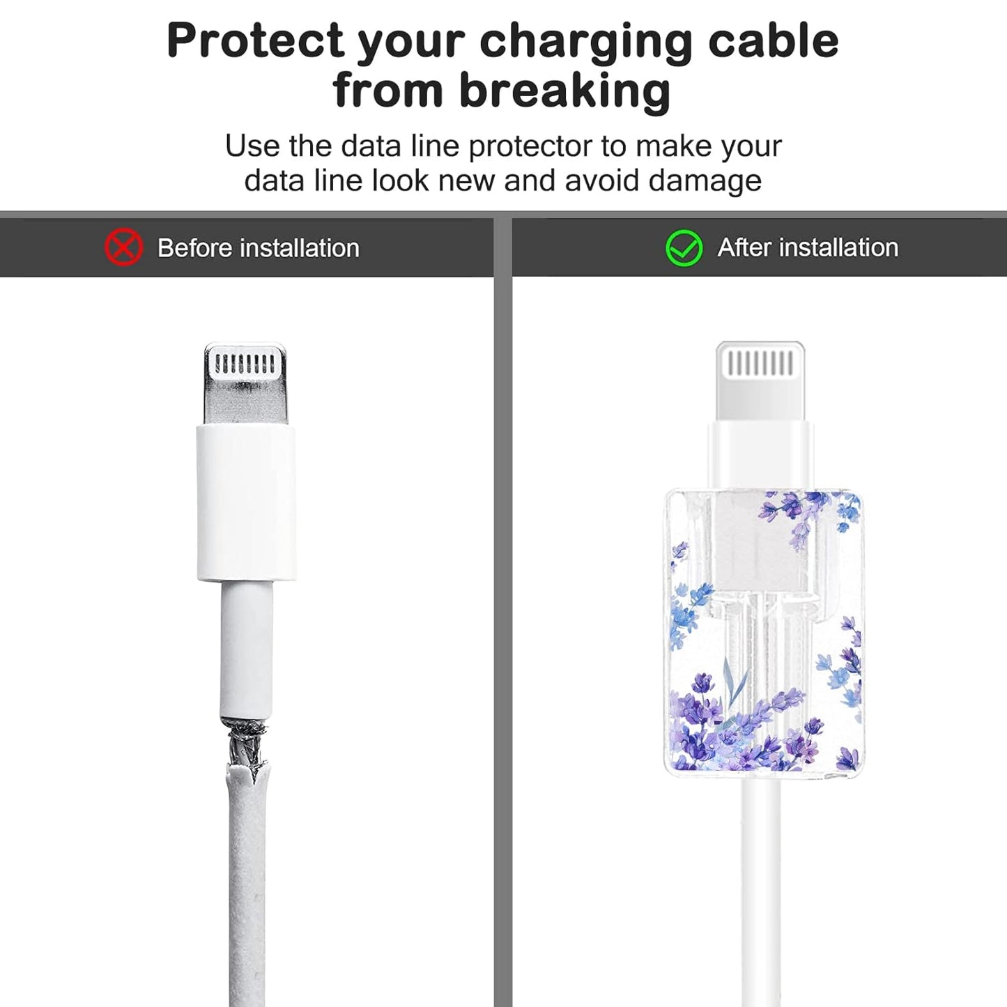 Flower Floral Lightning Cable Protector for Iphone Type-C Charger,Cute Lavender Sunflower Lace Blossom Pattern 4Pcs Set Phone Cable Protector,Charging Cord Protector,Charger Saver (Lightning Cable)