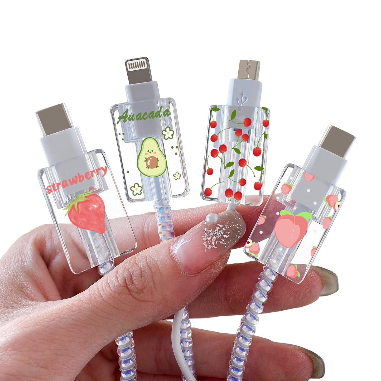 Flower Floral Lightning Cable Protector for Iphone Type-C Charger,Cute Lavender Sunflower Lace Blossom Pattern 4Pcs Set Phone Cable Protector,Charging Cord Protector,Charger Saver (Lightning Cable)