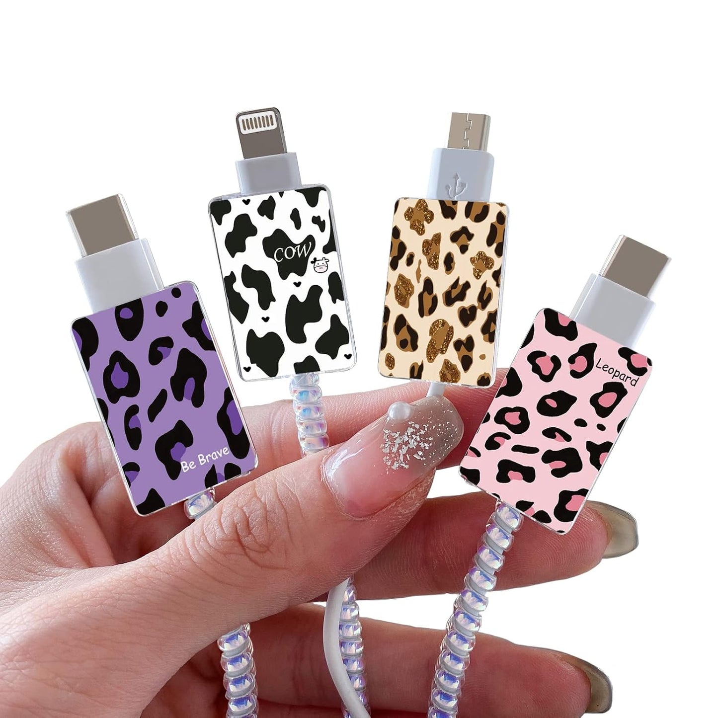 Flower Floral Lightning Cable Protector for Iphone Type-C Charger,Cute Lavender Sunflower Lace Blossom Pattern 4Pcs Set Phone Cable Protector,Charging Cord Protector,Charger Saver (Lightning Cable)