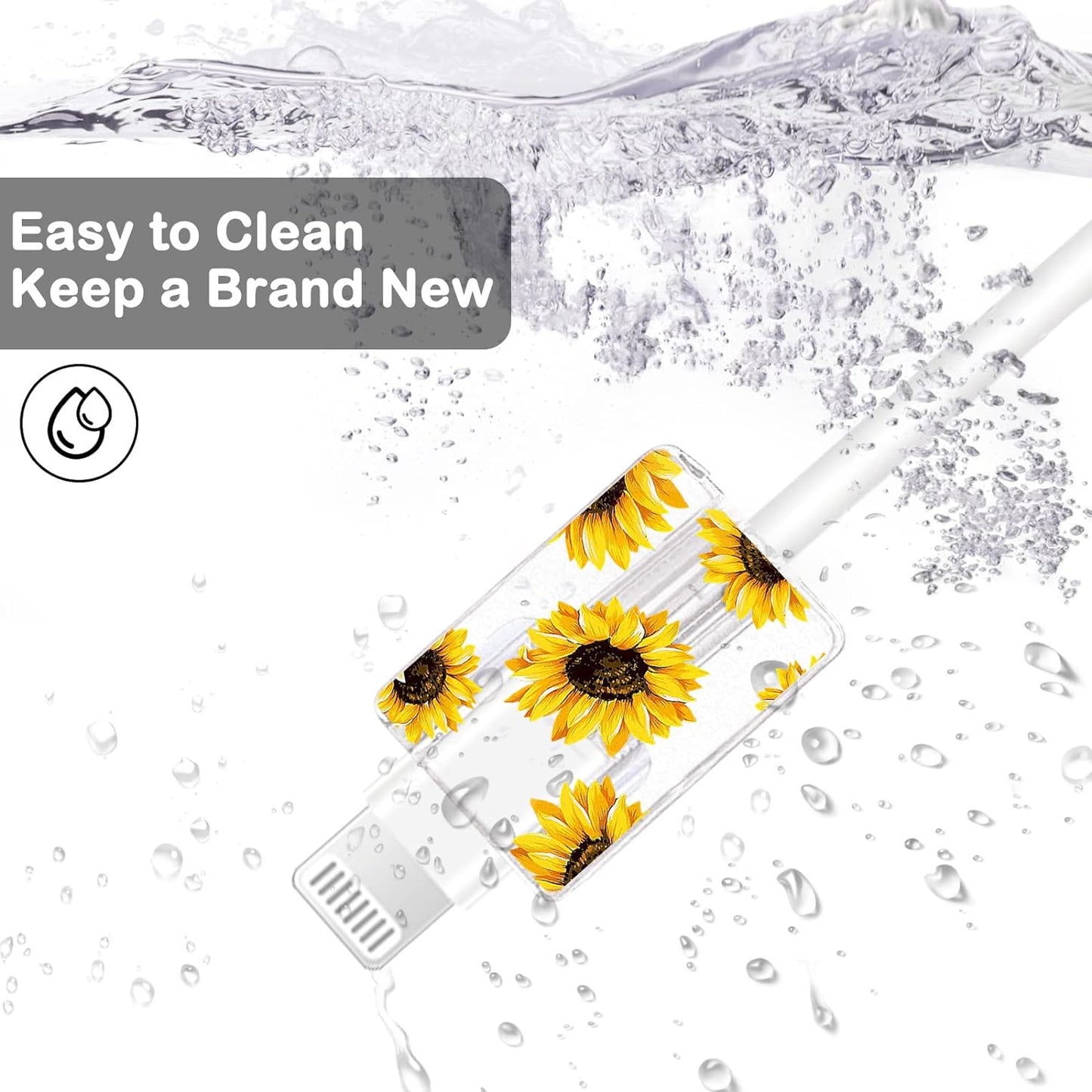 Flower Floral Lightning Cable Protector for Iphone Type-C Charger,Cute Lavender Sunflower Lace Blossom Pattern 4Pcs Set Phone Cable Protector,Charging Cord Protector,Charger Saver (Lightning Cable)