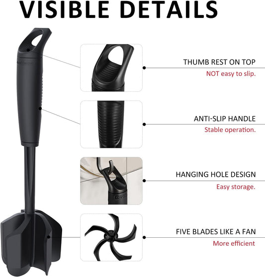 Upgrade Meat Chopper and Potato Masher, Heat Resistant Ground Meat Smasher for Hamburger, 5 Curved Blades Ground Beef Smasher, Nylon Non Stick Mixer, Stirrer and Kitchen Gadgets, Black