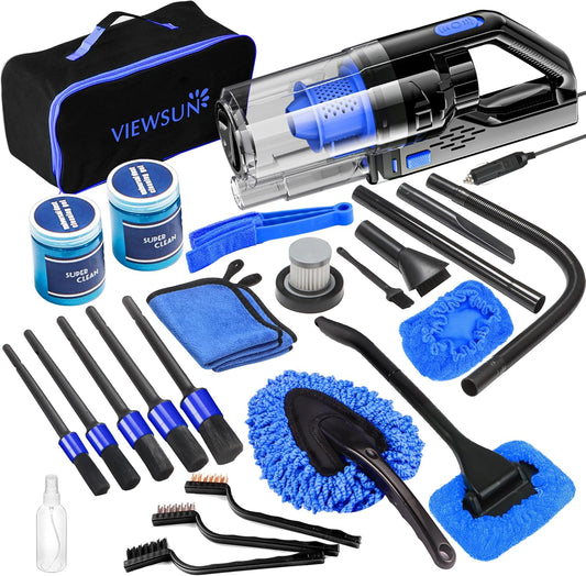 Car Cleaning Kit, Car Interior Detailing Kit with High Power Handheld Vacuum, Detailing Brush Set, Windshield Cleaner, Cleaning Gel, Complete Auto Accessories for Men, Women
