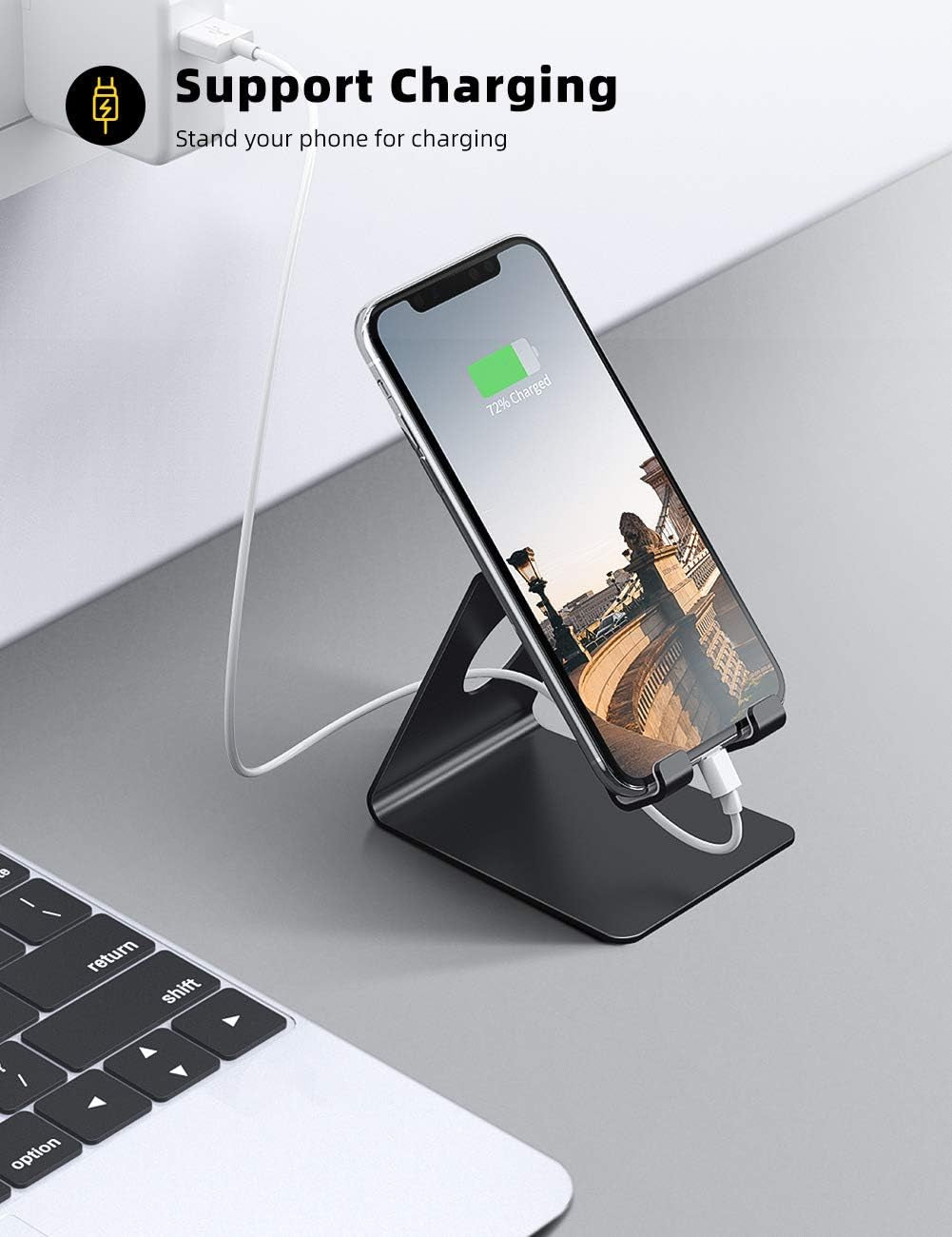 Cell Phone Stand, Phone Dock: Cradle, Holder, Stand for Office Desk - Black