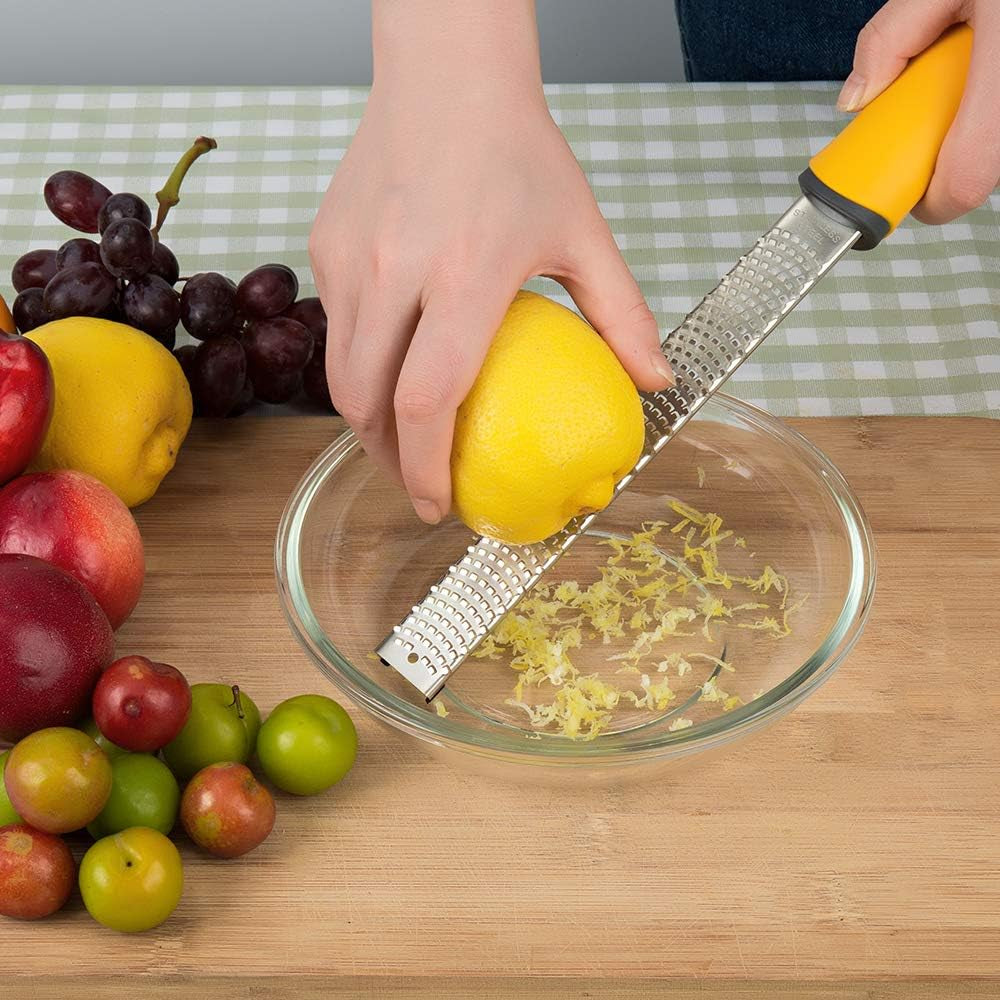 Lemon Zester, Hand Cheese Grater, Zester Grater with Handle, with Razor-Sharp Stainless Steel Blade, Protective Cover and Cleaning Brush, Dishwasher Safe, by