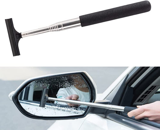 Car Side Mirror Squeegee, Retractable Wing Mirror Wiper Cleaner, Portable Vehicle Interior Exterior Accessories for Rainy Foggy Weather