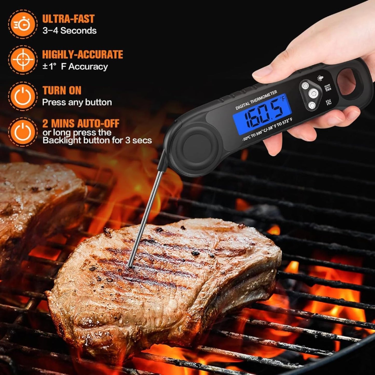 Meat Thermometer Digital, Instant Read Food Thermometer - Waterproof W/Backlight for Cooking, Candy, Deep Fry, BBQ, Grill, Smoker and Roast, Camping & Kitchen Essentials