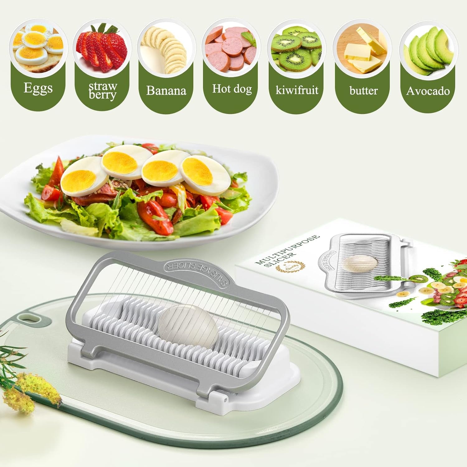 Egg Slicer for Hard Boiled Eggs Banana Slicer, Aluminium & Stainless Steel Wires Strawberry Slicer Multipurpose Heavy Duty Dishwasher Safe Banana Cutter Slicer