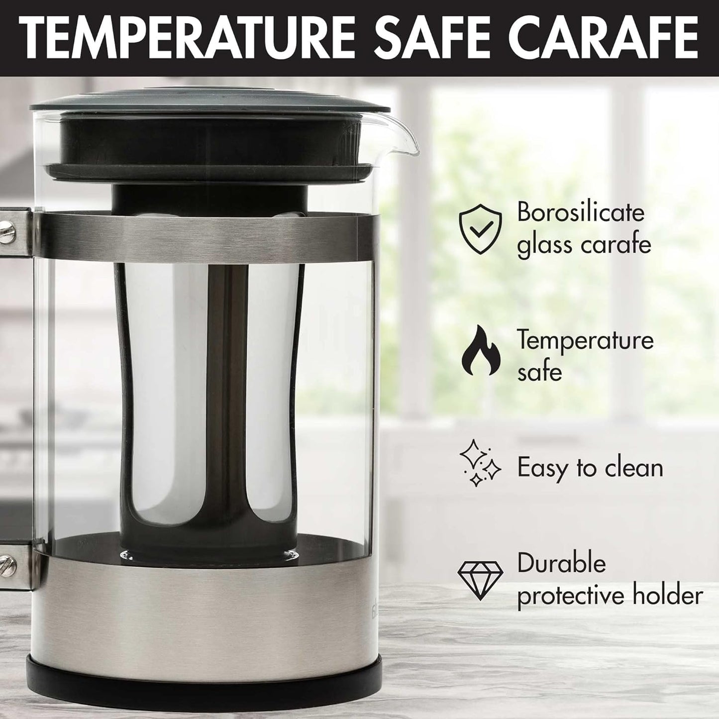 2-In-1 Coffee Maker, Make French Press Coffee and Cold Brew Coffee in One Coffee Maker, Comfort Grip Handle, Durable Glass Carafe, Perfect 6 Cup Size