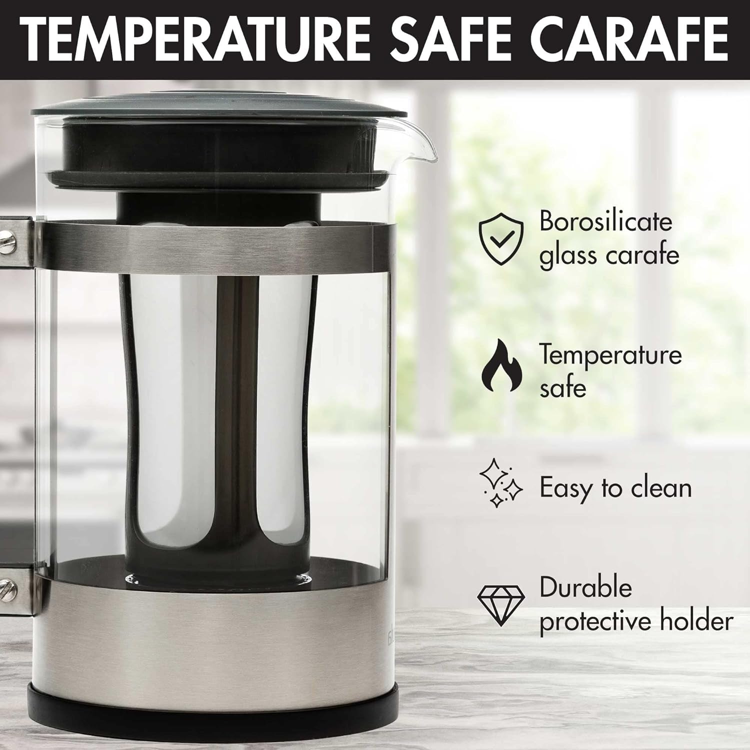 2-In-1 Coffee Maker, Make French Press Coffee and Cold Brew Coffee in One Coffee Maker, Comfort Grip Handle, Durable Glass Carafe, Perfect 6 Cup Size