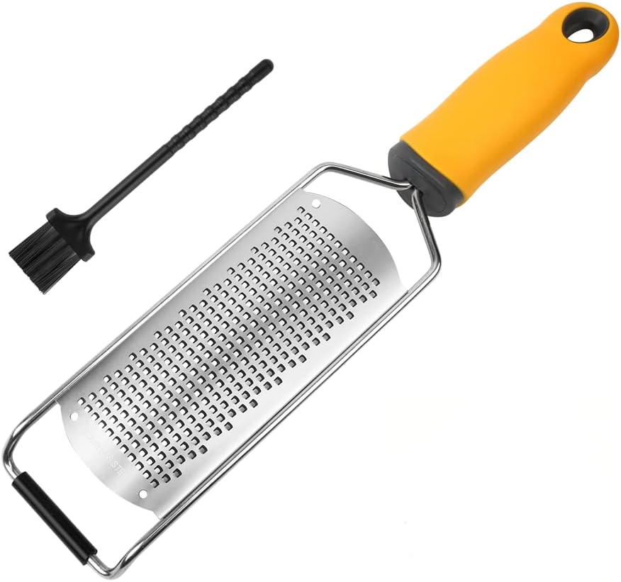 Lemon Zester, Hand Cheese Grater, Zester Grater with Handle, with Razor-Sharp Stainless Steel Blade, Protective Cover and Cleaning Brush, Dishwasher Safe, by