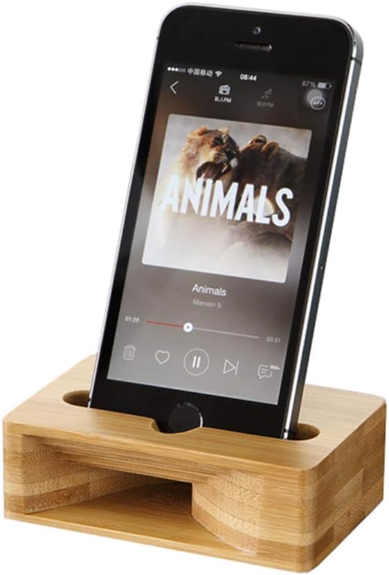 Wooden Sound Amplifier Stand Holder for Iphone, Natural Loudspeaker Mini Megaphone Cell Phone Stand (Square)