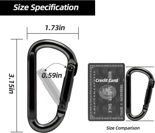 Heavy Duty Carabiner Clips, 860Lbs - 3" Iron Carabiners for Keys, Gym, Camping, Hiking Accessories - D-Ring Keychain Hooks for Hammocks, Backpacks, Outdoor Gear