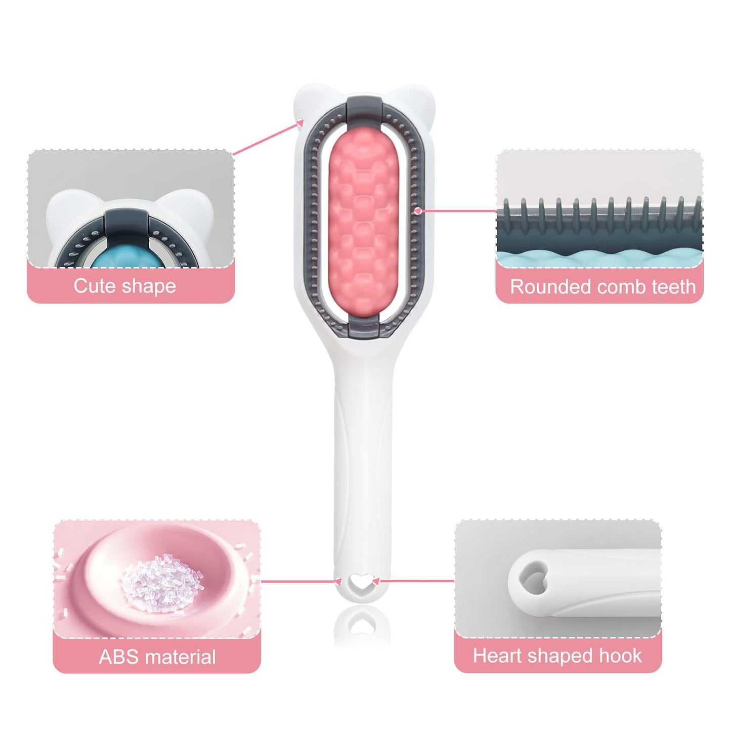 4 in 1 Universal Pet Grooming Tool - Hair Remover Comb, Multifunctional Brushing Tool for Knot Removal and Cleaning (Pink)