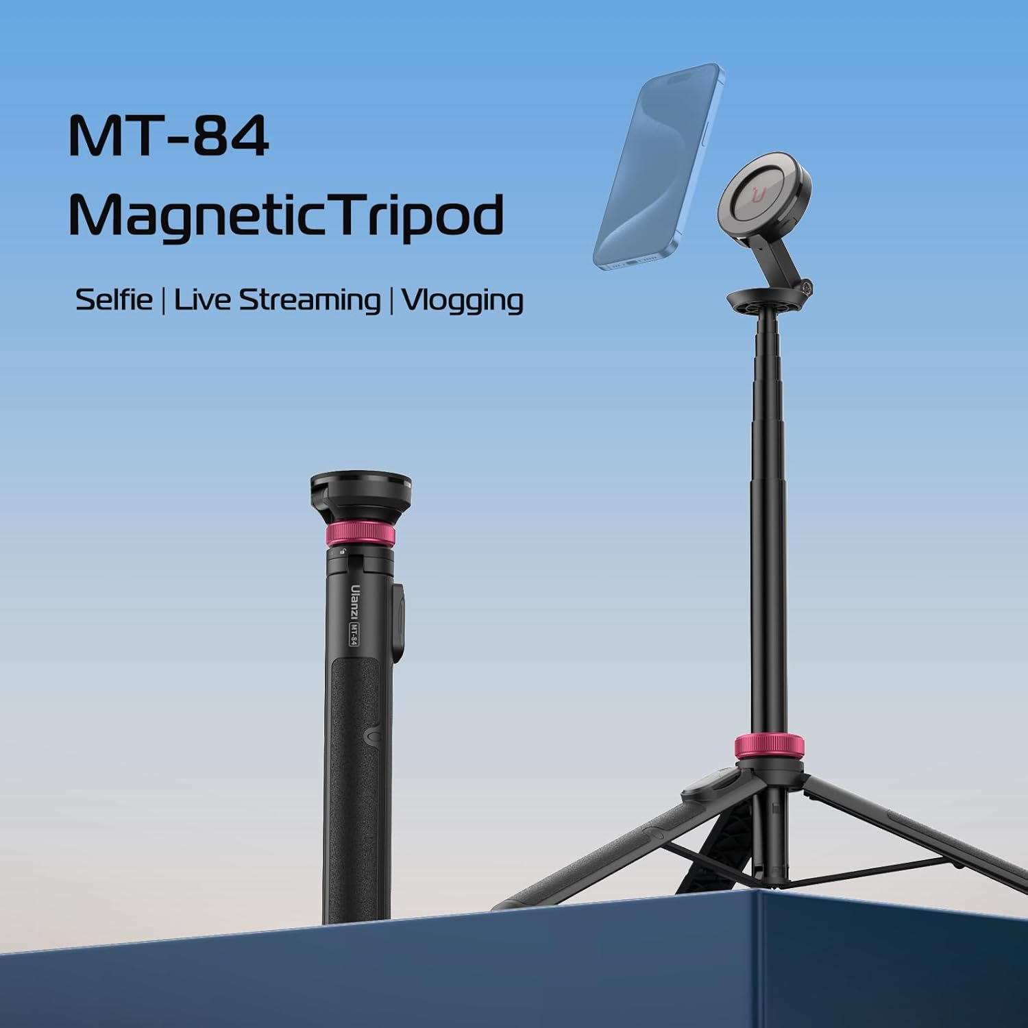 61'' Magnetic Selfie Stick Phone Tripod with Wireless Remote, Extendable Cell Phone Tripod Stand, Compatible with Magsafe, Cellphone Tripod for Iphone 16 15 14 13 12 Series and Android Phones