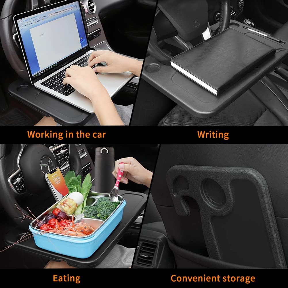 Car Steering Wheel Desk | Food Table for Car | Steering Wheel Tray for Constant Travelers, Fits Most Vehicles Steering Wheels (Black)