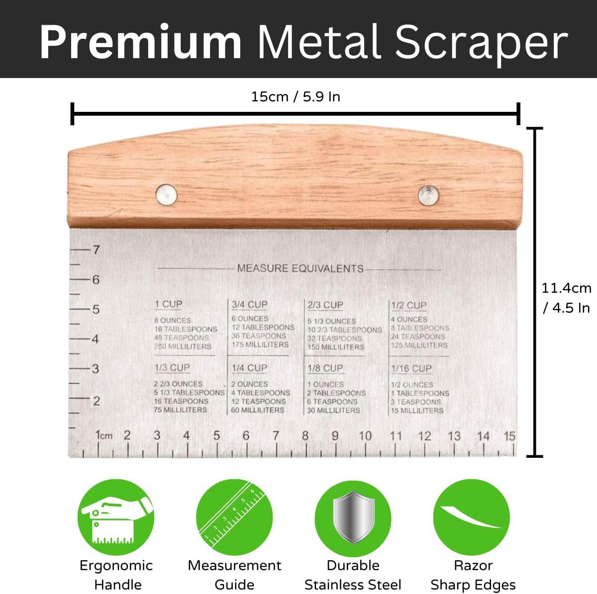 Premium Stainless Steel Dough Cutter and Scraper - Versatile Kitchen Utensil for Bread, Pizza, and Flat Top Griddles - Commercial Grade Bench Scraper and Chopper