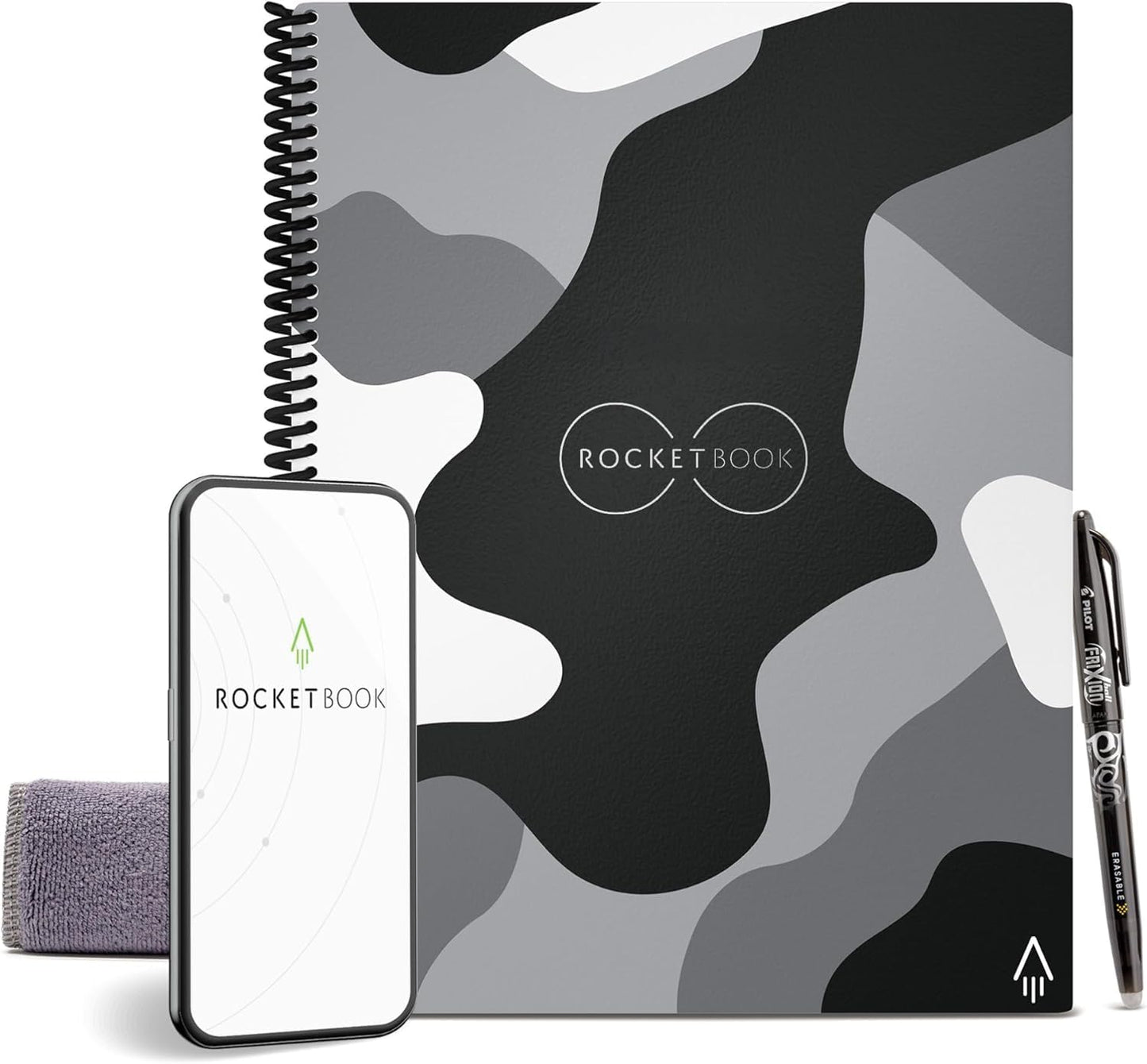 Core Reusable Spiral Notebook, Letter Size 8.5X11, Black - Dotted Pages, App-Connected, Erasable, Durable Cover, Ideal for School, Work, and Creative Projects