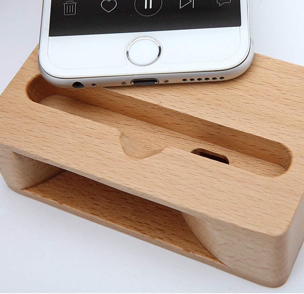 Wooden Sound Amplifier Stand Holder for Iphone, Natural Loudspeaker Mini Megaphone Cell Phone Stand (Square)