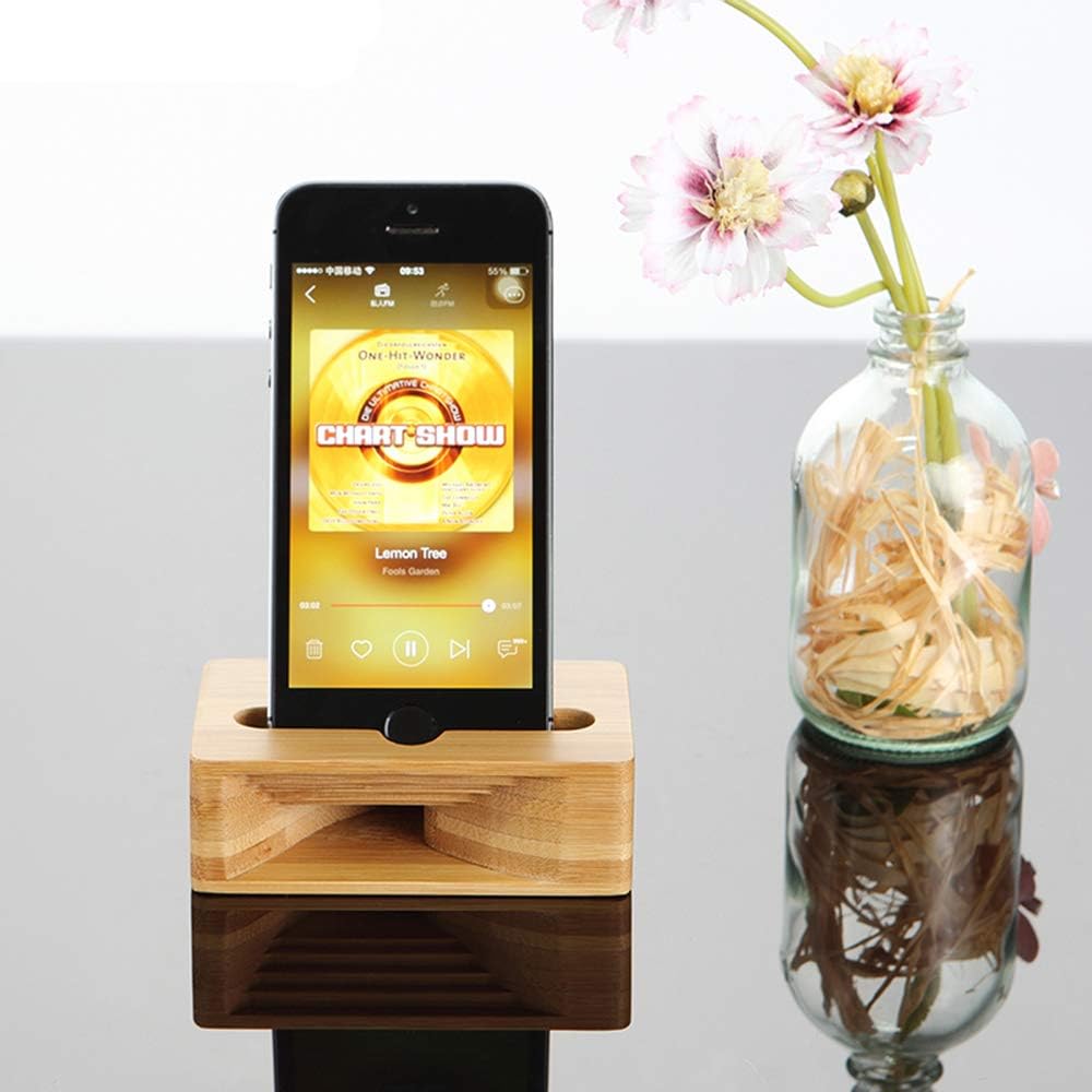 Wooden Sound Amplifier Stand Holder for Iphone, Natural Loudspeaker Mini Megaphone Cell Phone Stand (Square)