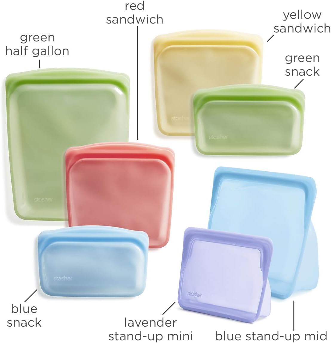 Premium Silicone Reusable Food Storage Bags, 7-Pack, Rainbow | Multi-Use Food Storage Bags, Lunch Bag, Travel Containers | BPA Free, Leak-Free, Dishwasher-Safe, Eco-Friendly