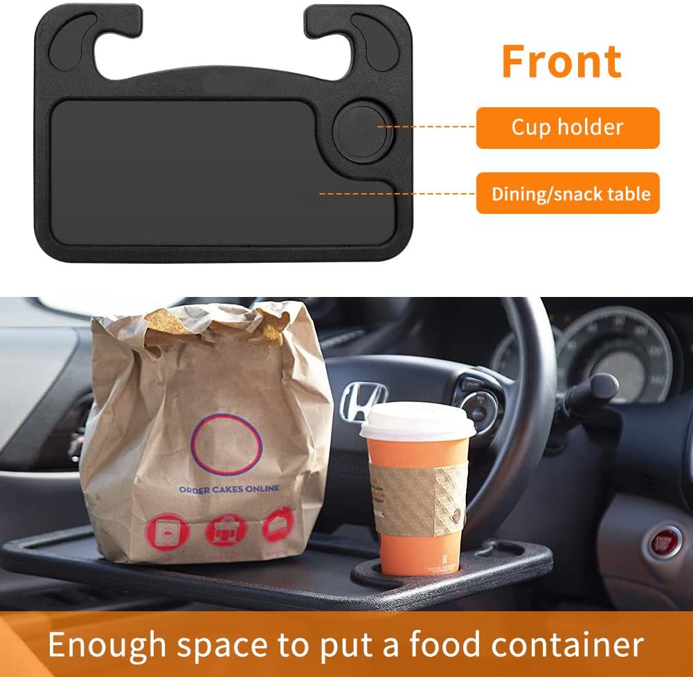 Car Steering Wheel Desk | Food Table for Car | Steering Wheel Tray for Constant Travelers, Fits Most Vehicles Steering Wheels (Black)