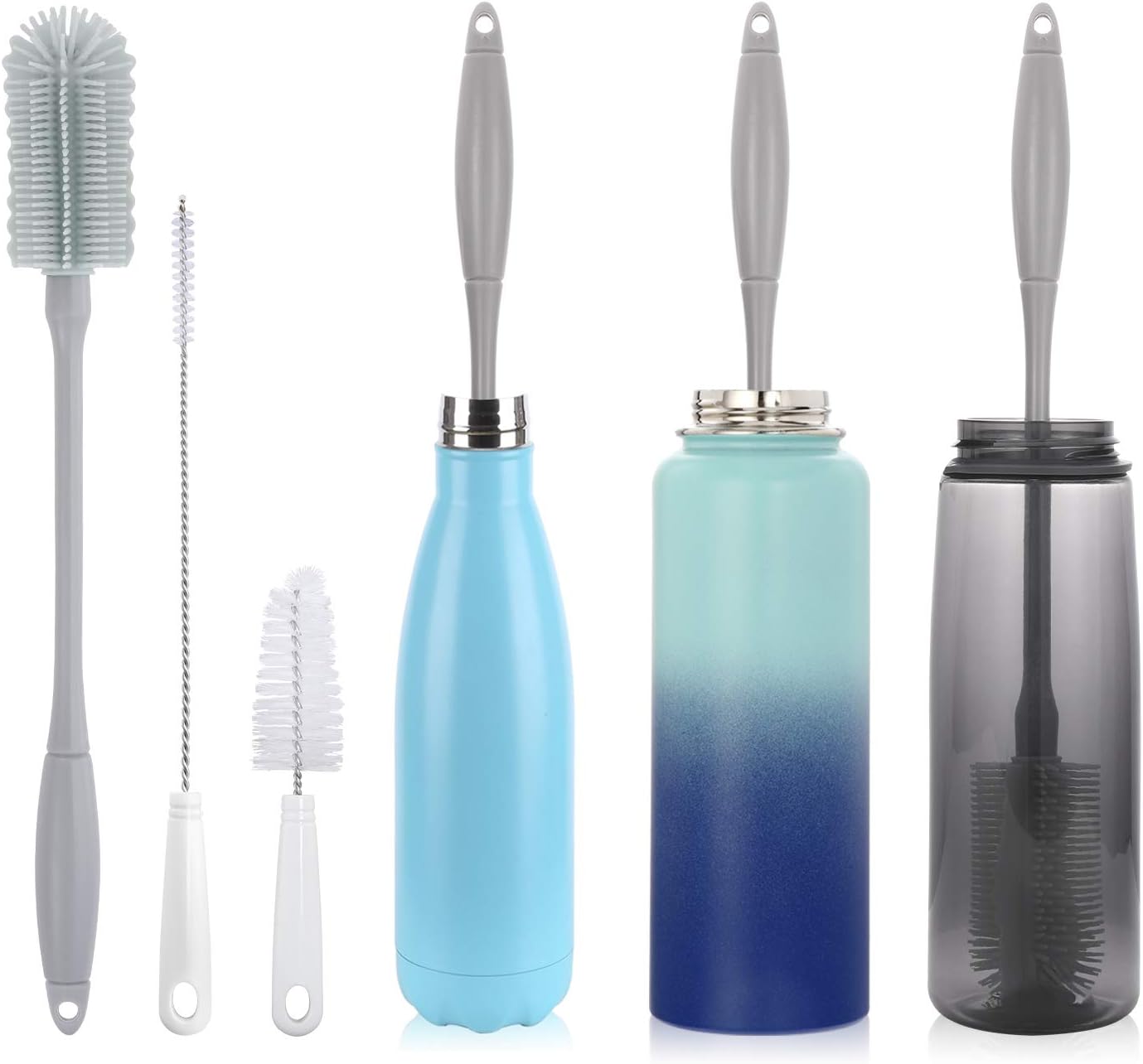 14” Silicone Bottle Brush - Cleaning Set for Sports Water Bottle, Baby Bottles, Tumbler, Drinking Glasses, Vase