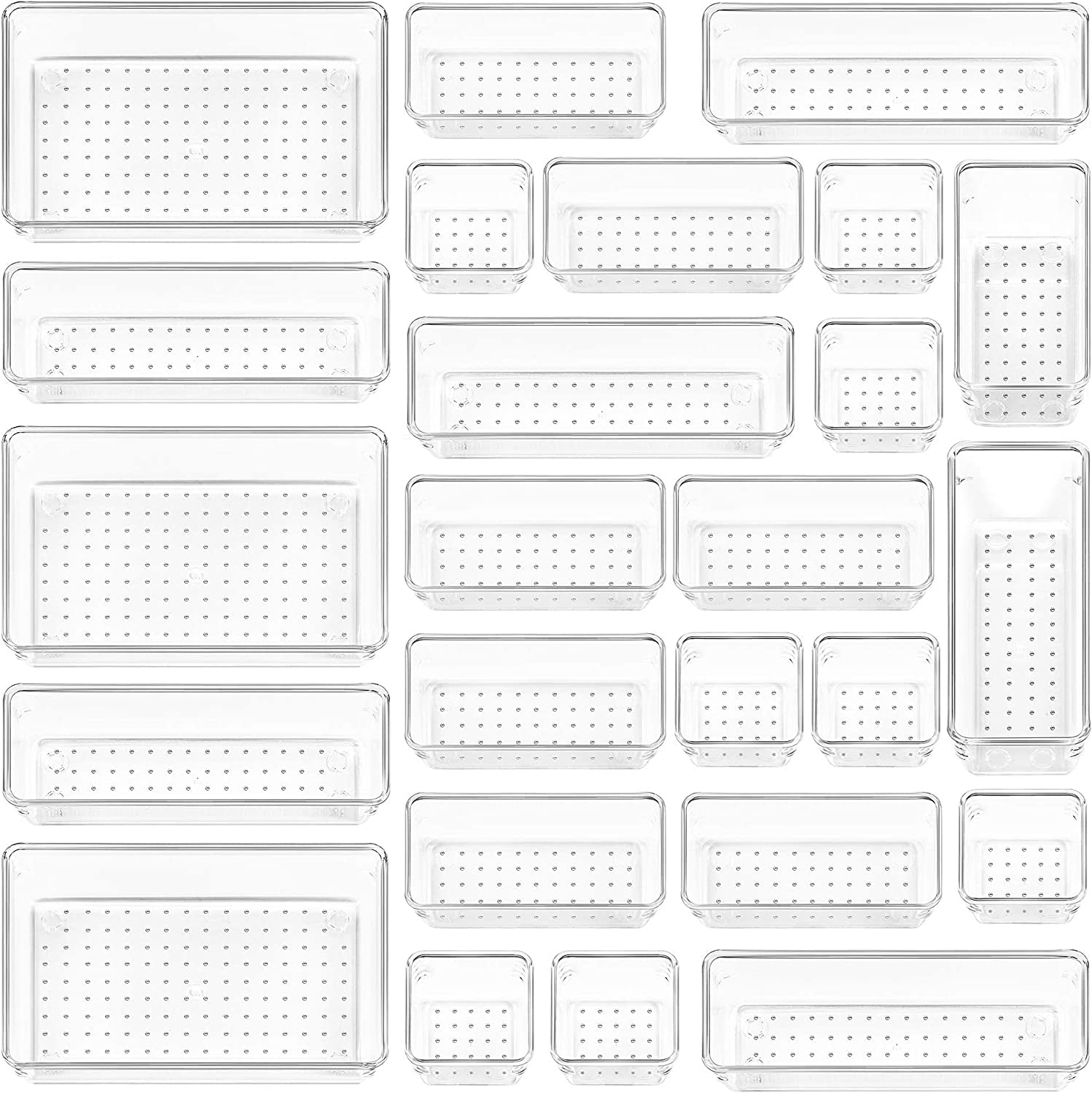 Clear Drawer Organizer Set – 25 Pcs Stackable Storage Bins for Home, Office, Kitchen & Bathroom