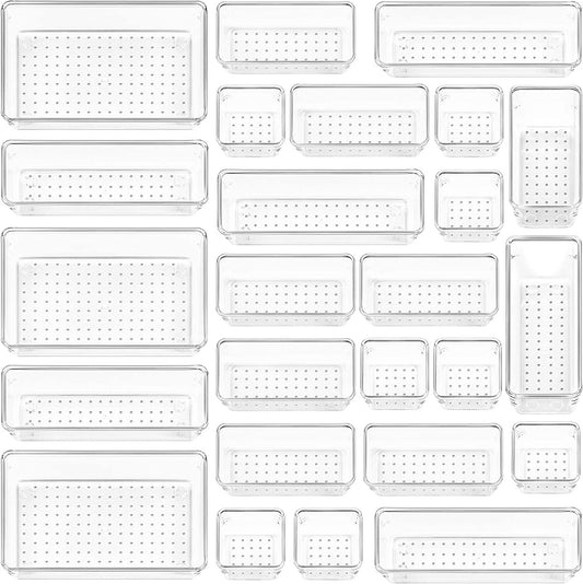 Clear Drawer Organizer Set – 25 Pcs Stackable Storage Bins for Home, Office, Kitchen & Bathroom