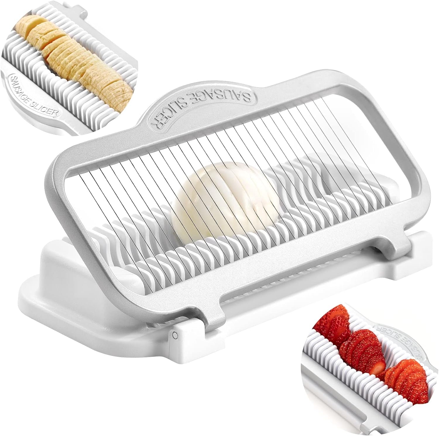 Egg Slicer for Hard Boiled Eggs Banana Slicer, Aluminium & Stainless Steel Wires Strawberry Slicer Multipurpose Heavy Duty Dishwasher Safe Banana Cutter Slicer