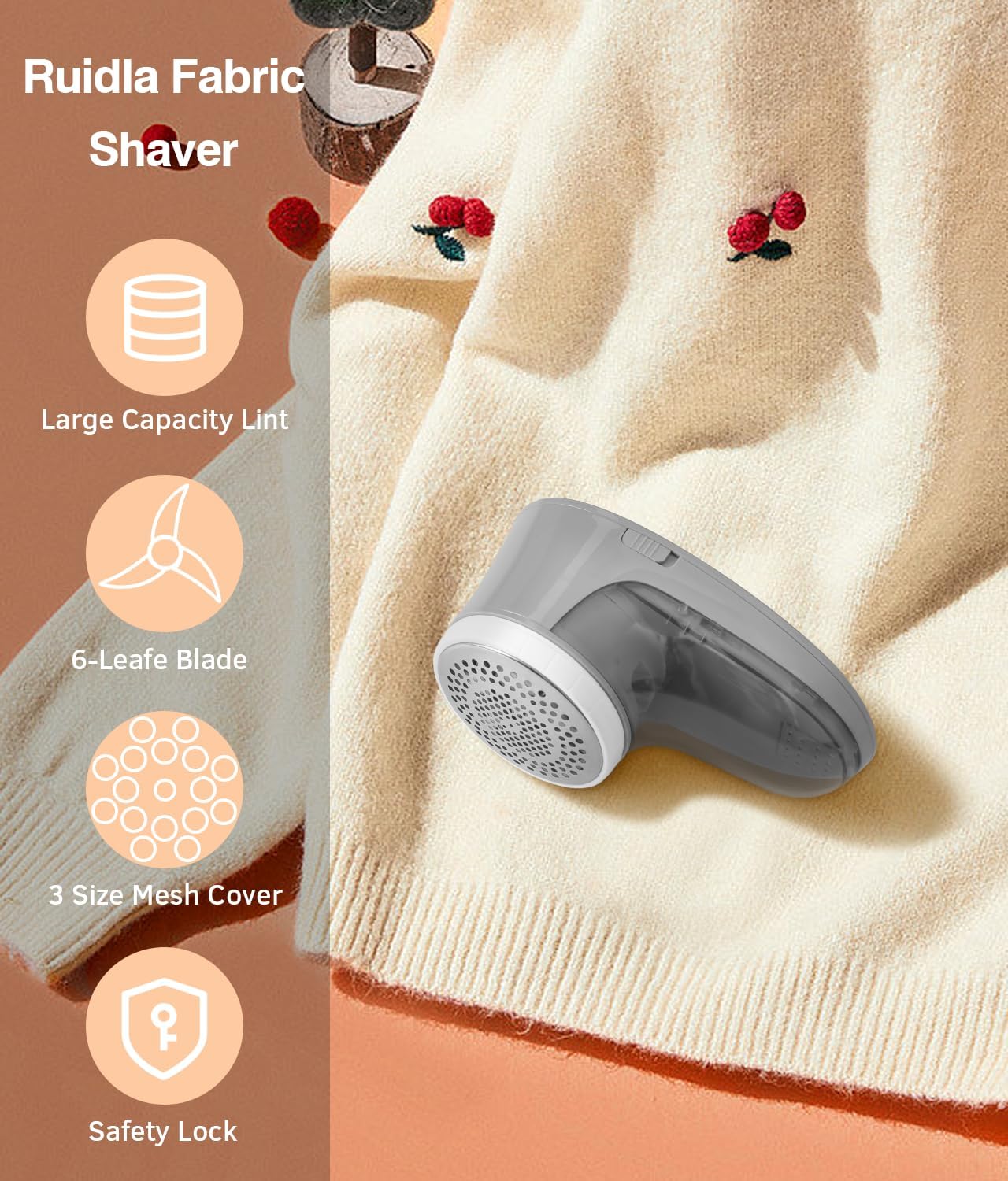 Fabric Shaver Lint Remover, Sweater Shaver with Replaceable Stainless Steel 6-Leaf Blades, Fabric Defuzzer for Clothes Fuzz, Lint Balls - Battery Operated