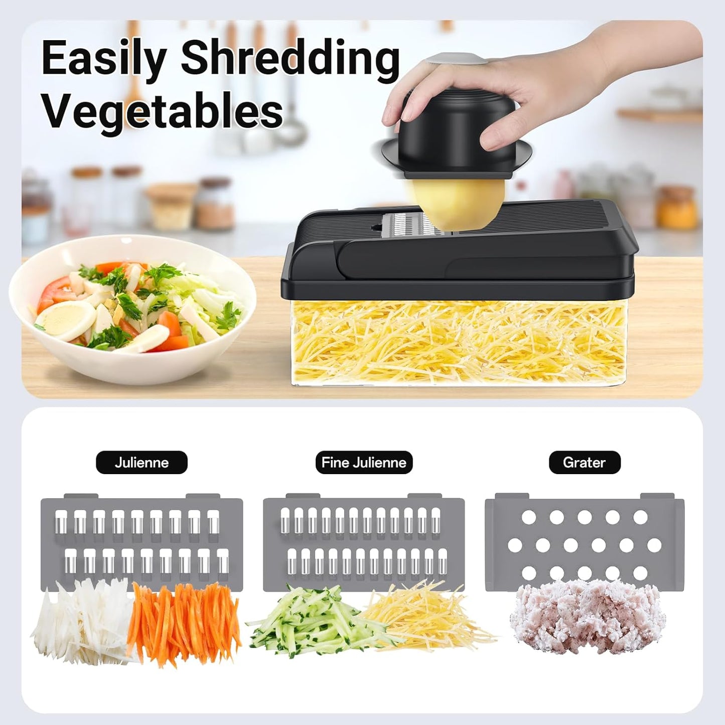 12-In-1 Vegetable Chopper, Kitchen Gadgets, Veggie Chopper, Food Chopper, Onion Chopper, Cucumber Slicer, Versatile Mandoline with 7 Blades, Includes Egg Separator & Finger Guard, Gray