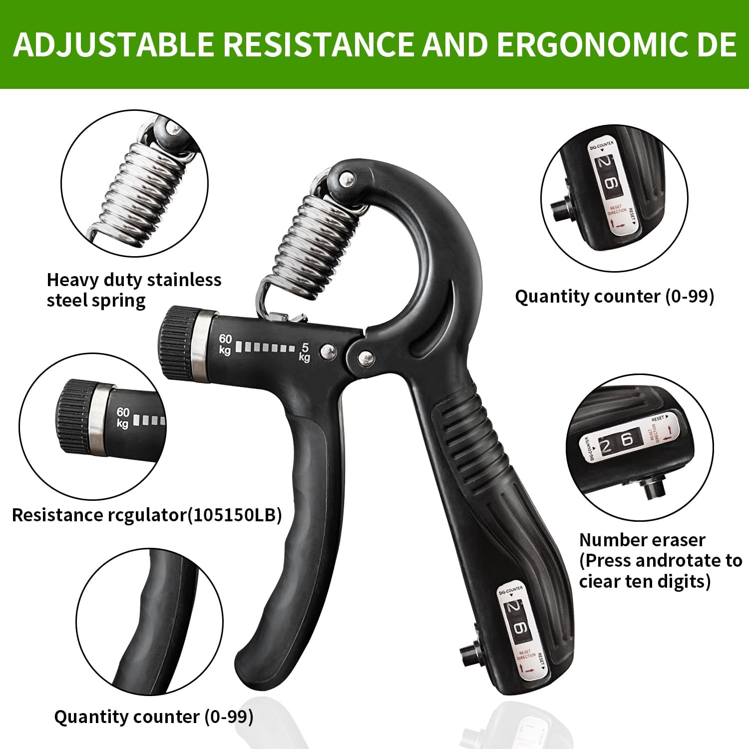 Hand Grip Strengthener, Grip Strength Trainer, 22-132 Lbs Adjustable Resistance Forearm Exerciser Workout for Rehabilitation Athletes Climbers Musicians