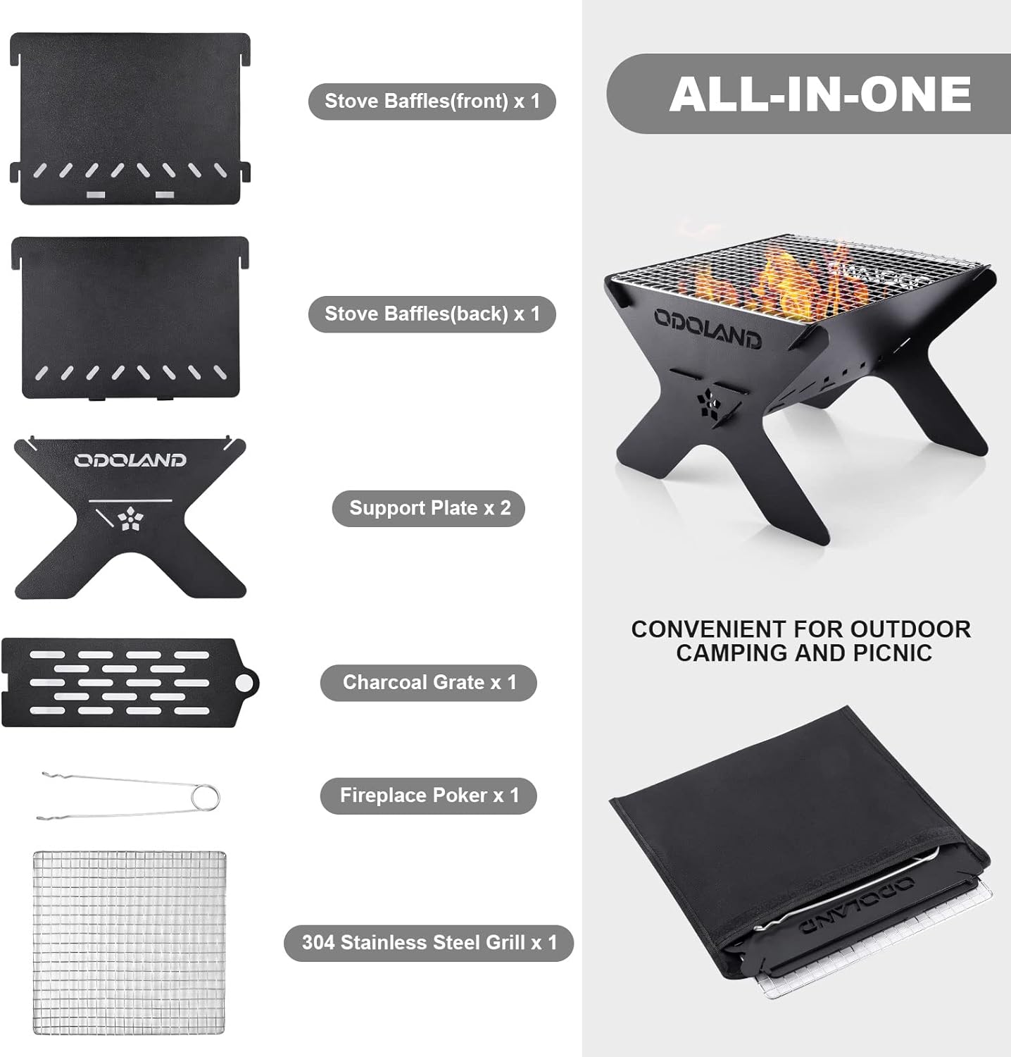 Camping Campfire Grill, Portable Folding Charcoal Grills, Backpacking BBQ Grill, Heavy Duty Firepit Grill with Carry Bag for Outdoor Cooking, Bonfire, Patio, Backyard