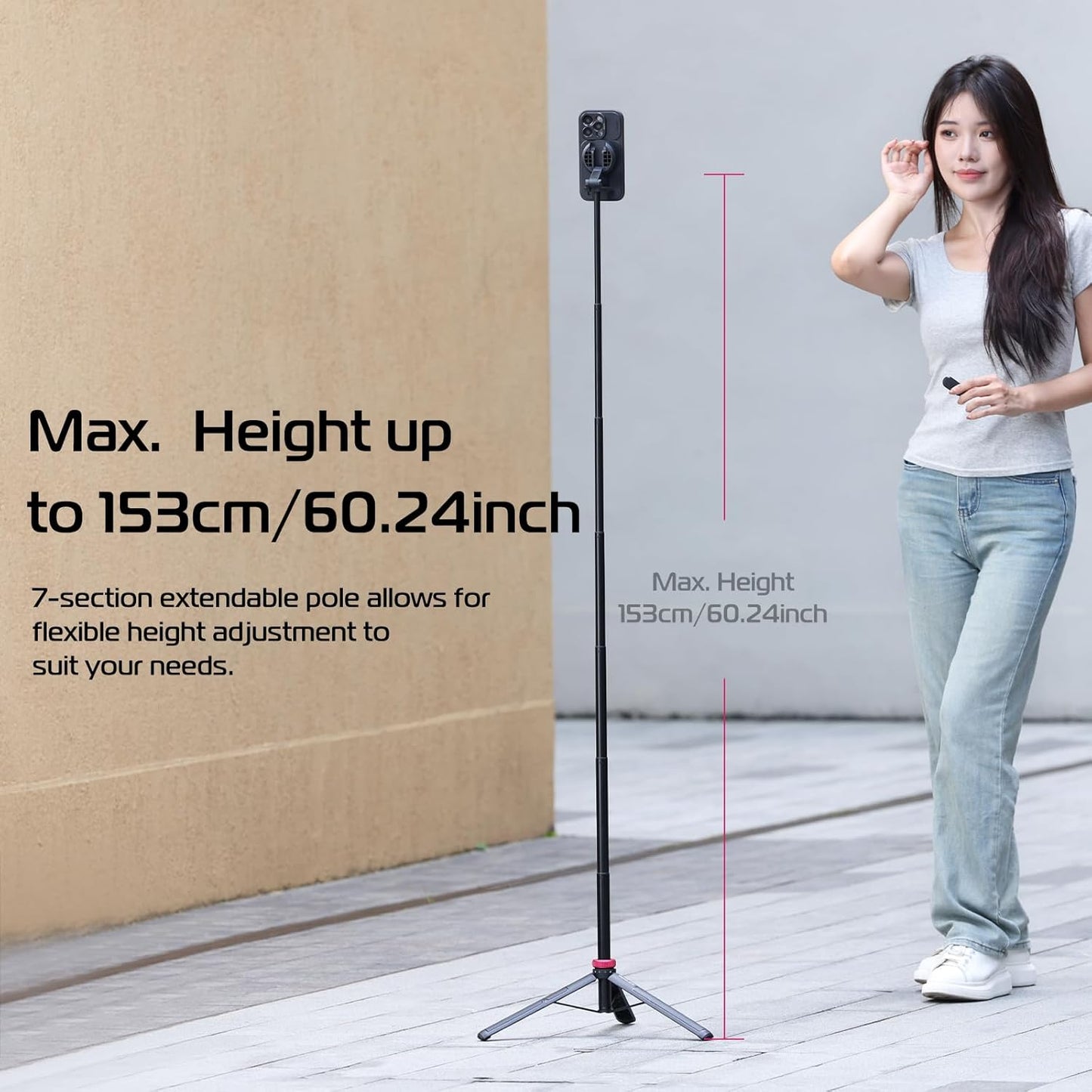 61'' Magnetic Selfie Stick Phone Tripod with Wireless Remote, Extendable Cell Phone Tripod Stand, Compatible with Magsafe, Cellphone Tripod for Iphone 16 15 14 13 12 Series and Android Phones