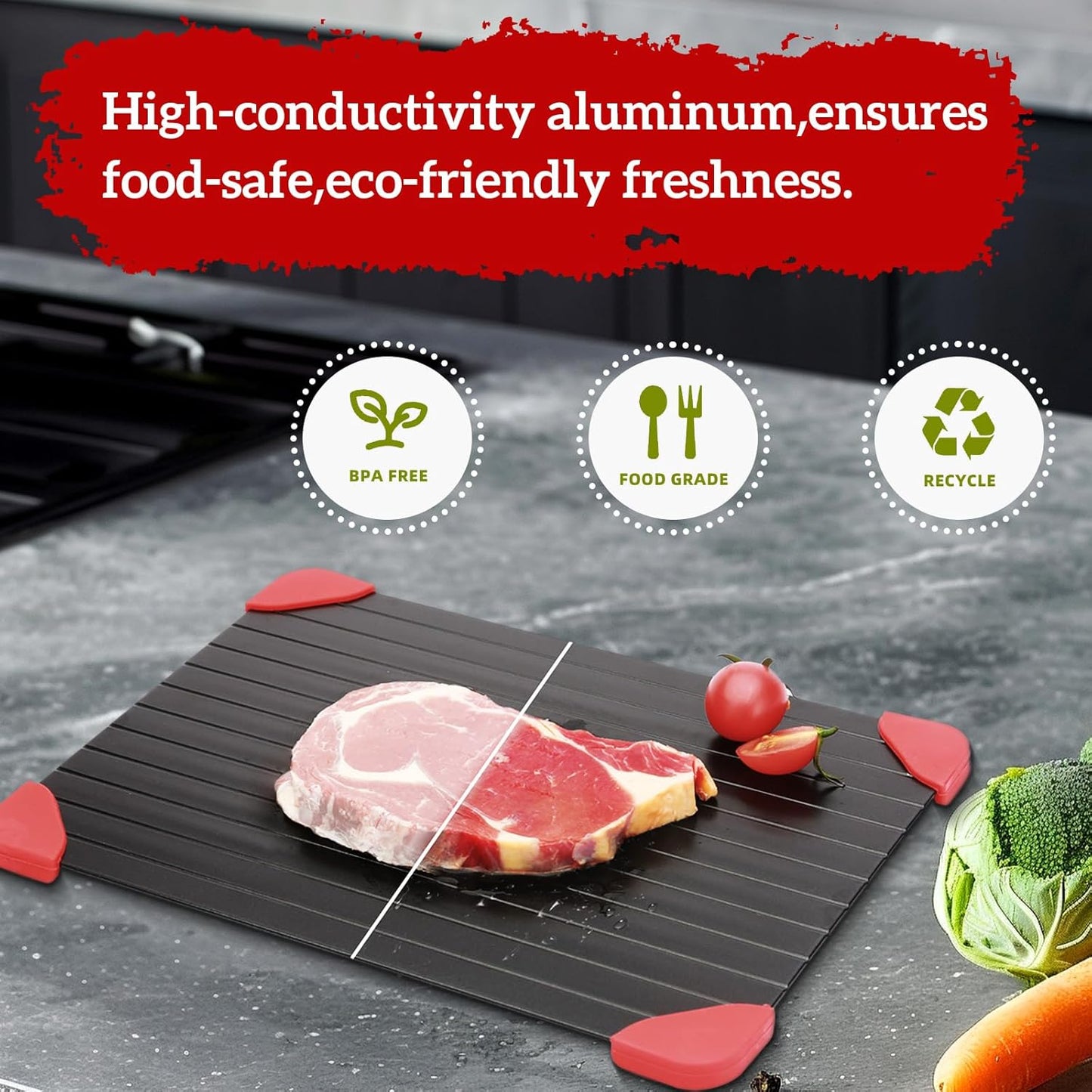 Defrosting Tray for Frozen Meat, Miraculous Rapid Natural Heating Defroster Board, Medium Size Thawing Plate Kitchen Mat