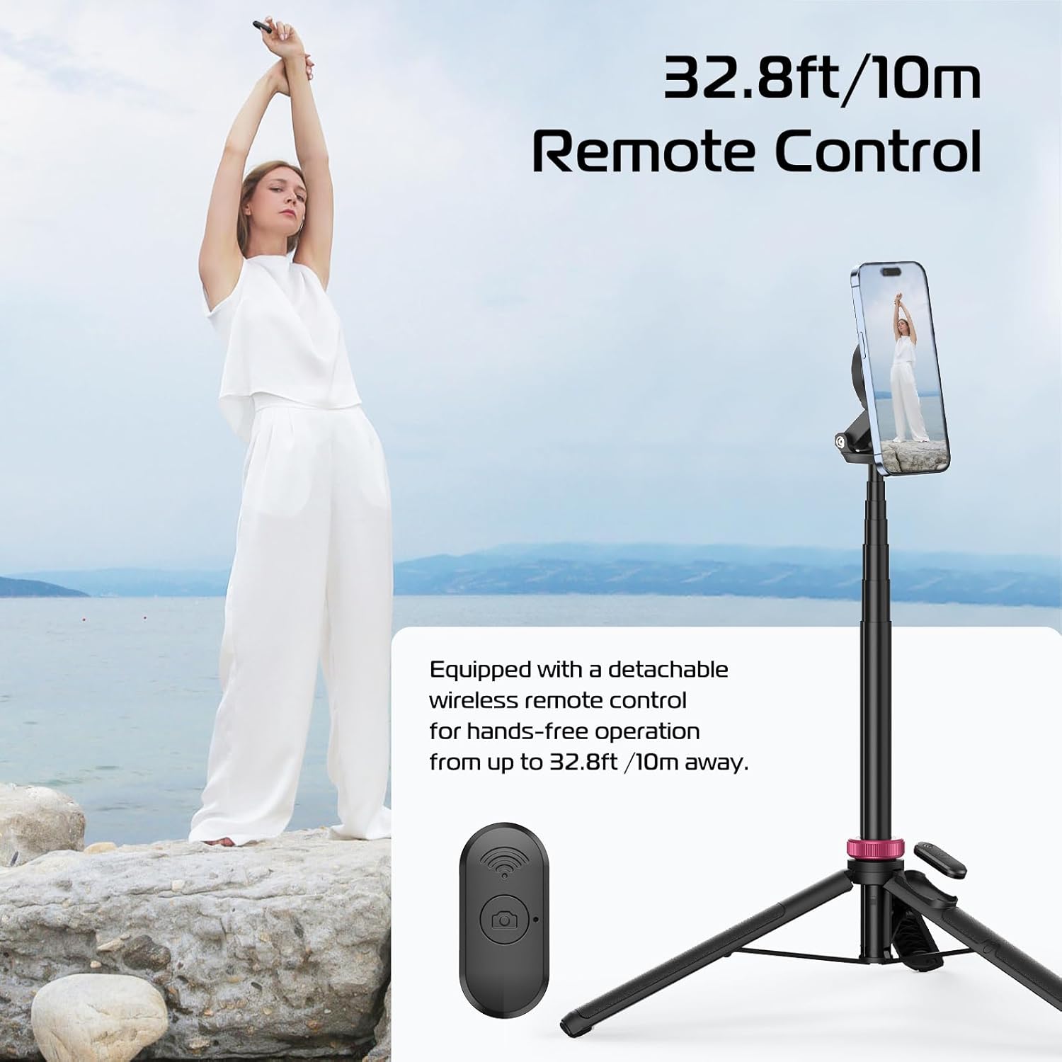 61'' Magnetic Selfie Stick Phone Tripod with Wireless Remote, Extendable Cell Phone Tripod Stand, Compatible with Magsafe, Cellphone Tripod for Iphone 16 15 14 13 12 Series and Android Phones