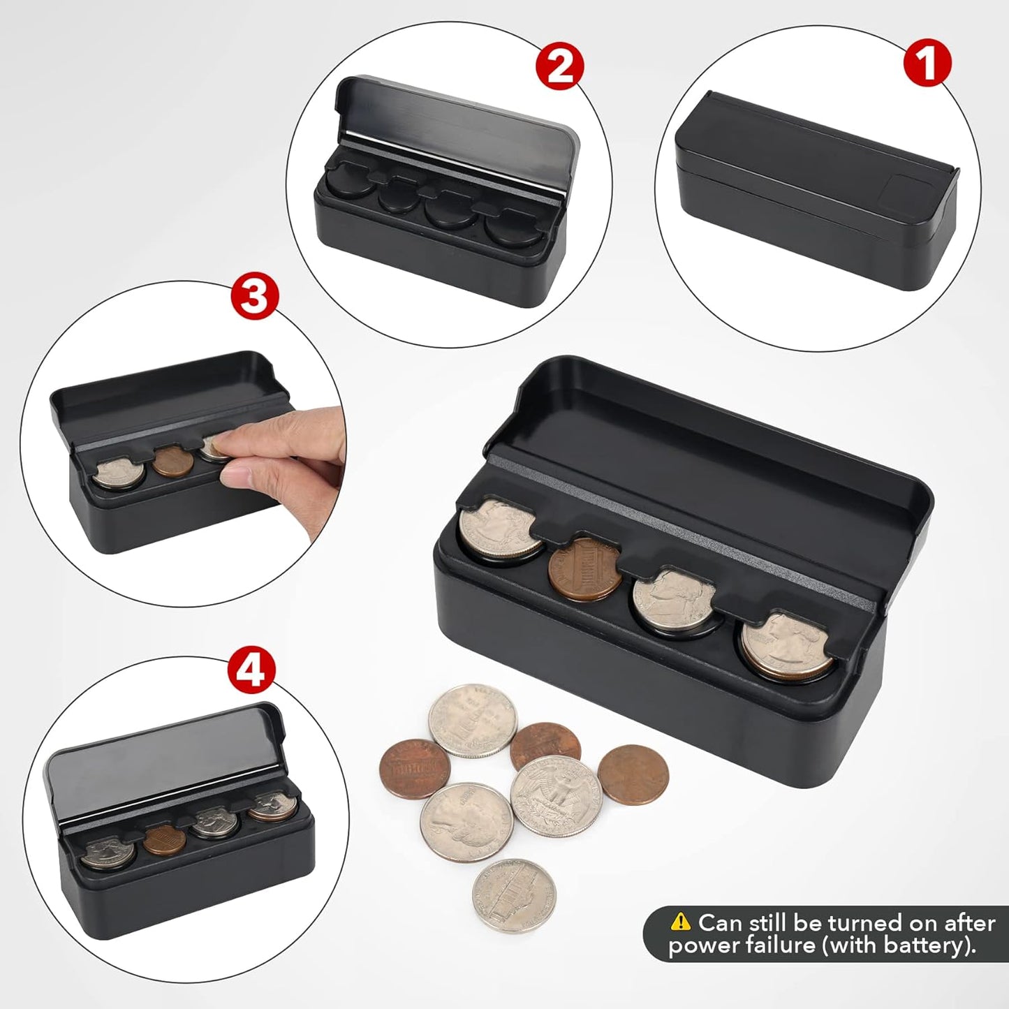 Coin Holder for Car, Coin Change Organizer Compatible with Coins of Different Sizes, Dash-Mounted Holder Suitable for Most Cars, Trucks(Black)