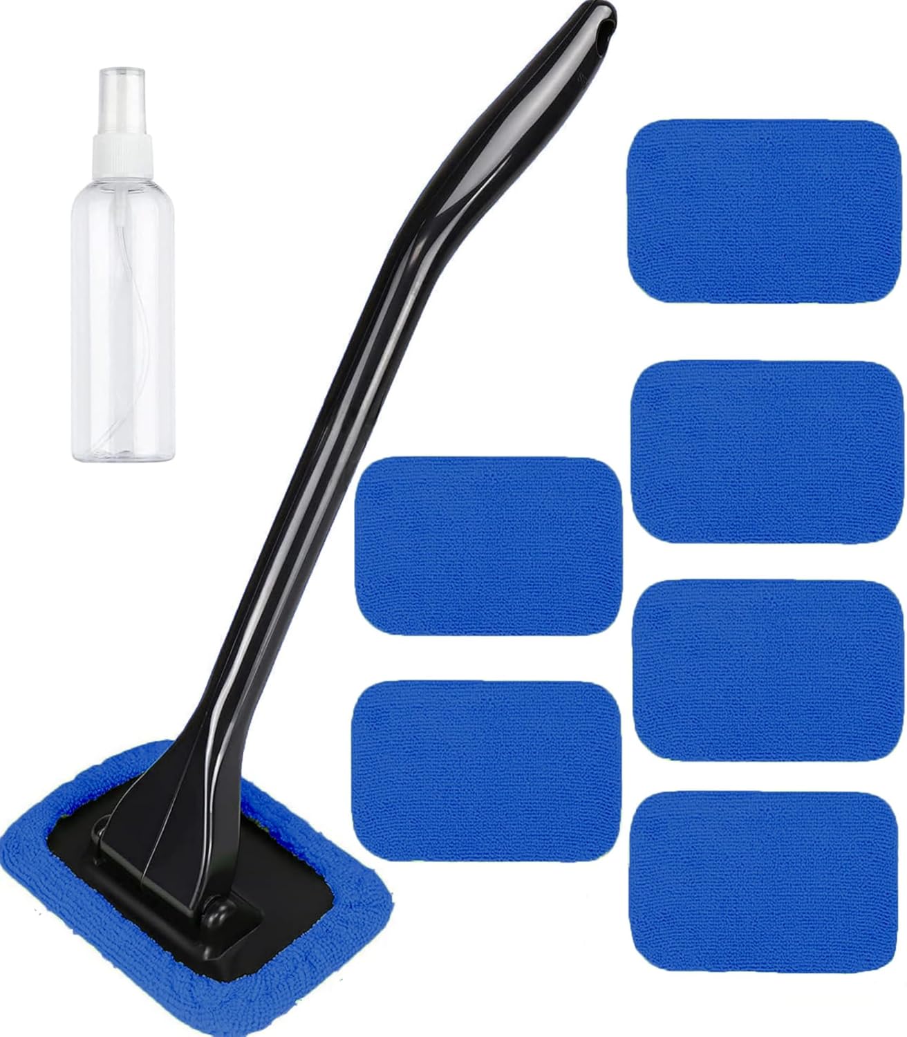 6Pcs Windshield Cleaning Tool,Car Window Cleaner with 6 Reusable and Washable Microfiber Pads and Extendable Handle Auto inside Glass Wiper