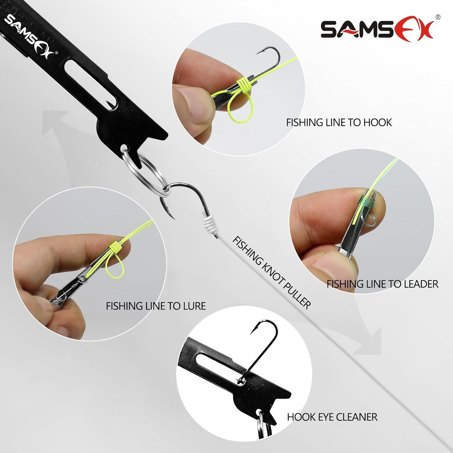 Fishing Knot Tying Tool, Quick Loop Tyer, Hook Remover, Hair Rig Tying Tool and Zinger Retractors