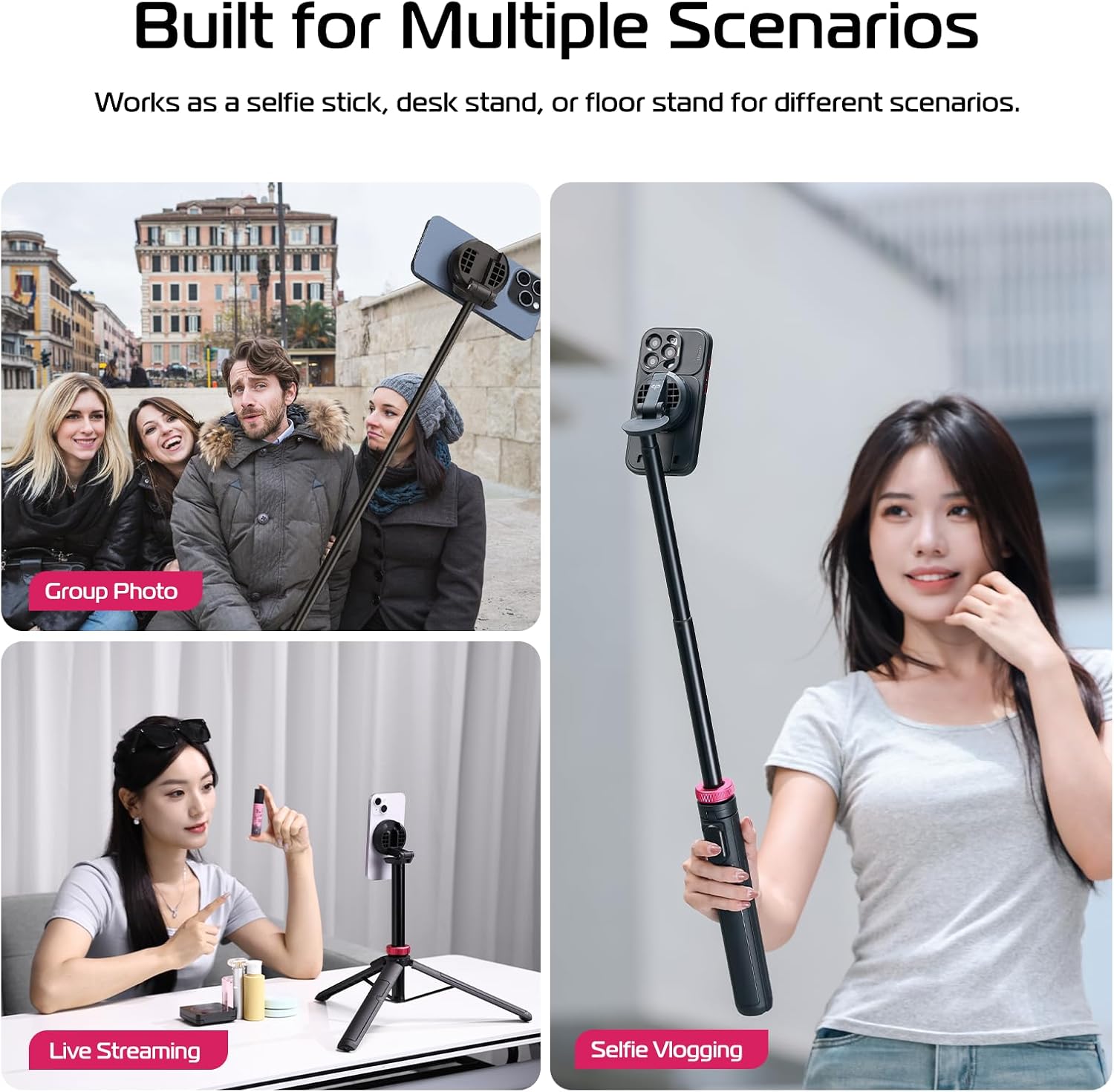 61'' Magnetic Selfie Stick Phone Tripod with Wireless Remote, Extendable Cell Phone Tripod Stand, Compatible with Magsafe, Cellphone Tripod for Iphone 16 15 14 13 12 Series and Android Phones