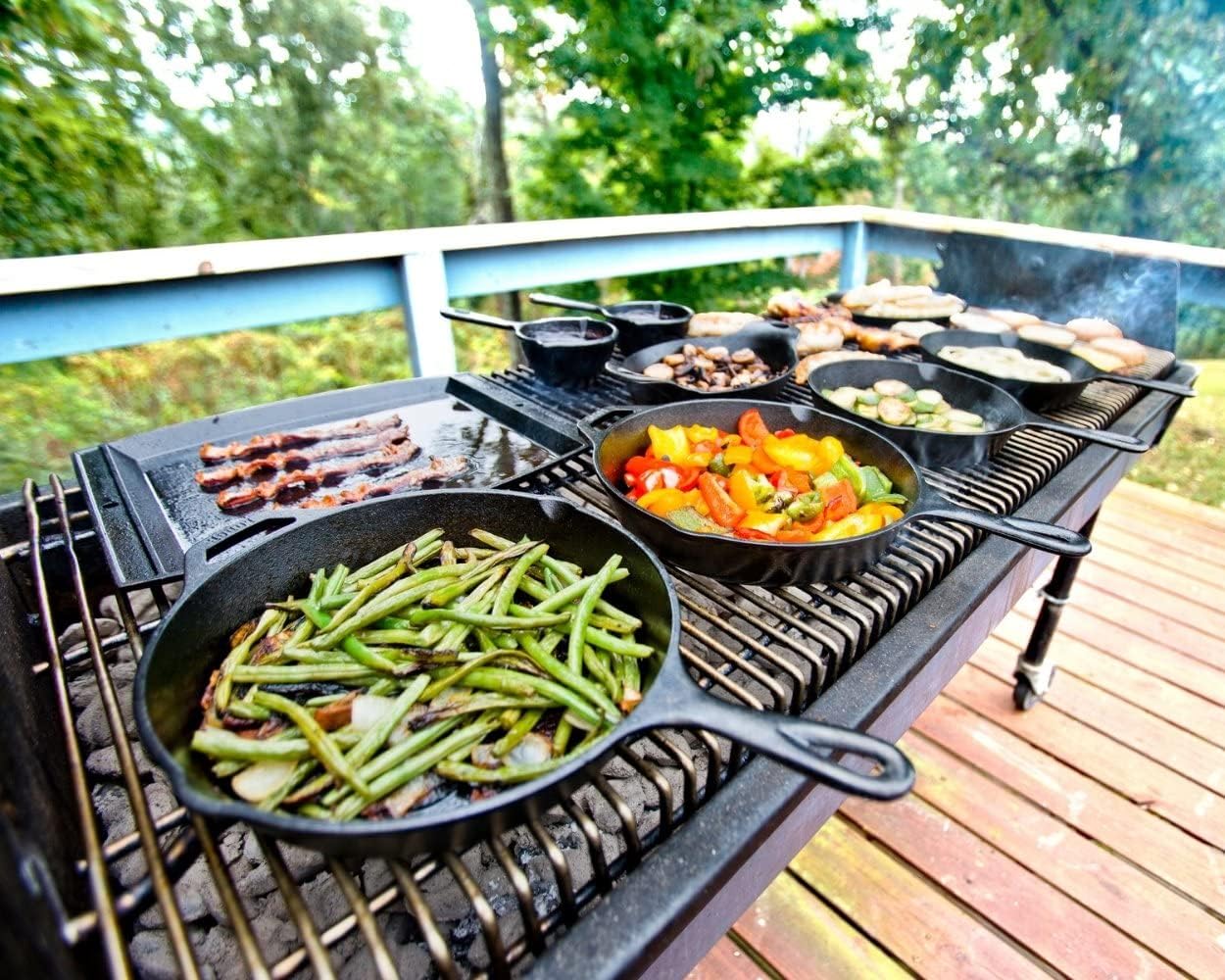 10.25 Inch Cast Iron Pre-Seasoned Skillet – Signature Teardrop Handle - Use in the Oven, on the Stove, on the Grill, or over a Campfire, Black