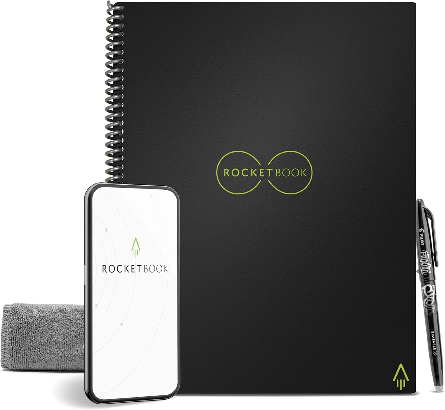 Core Reusable Spiral Notebook, Letter Size 8.5X11, Black - Dotted Pages, App-Connected, Erasable, Durable Cover, Ideal for School, Work, and Creative Projects