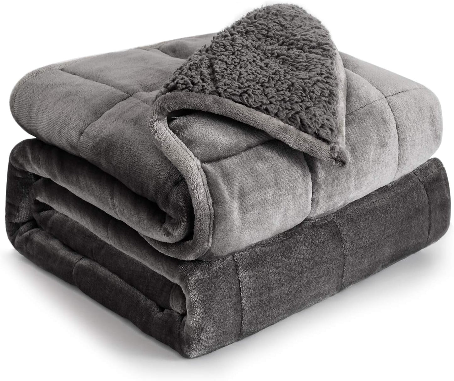 Weighted Blanket 15 Lbs Queen Size 60X80 Inches, Flannel Shaggy Sherpa Weighted Blanket for Adults Comfortable Weighted Blankets for Calming and Relax, Bed Sofa Heavy Blankets, Grey