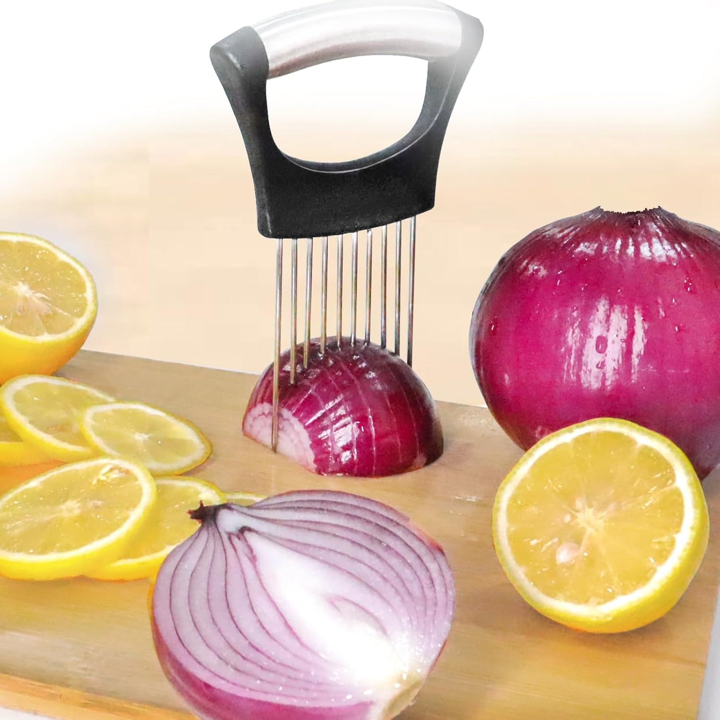 Onion Holder for Slicing, Lemon Slicer Onion Cutter for Slicing, Vegetable Cutter for Potato and Tomato, Avocados, Eggs, Food Slicer Assistant Tool for Slicing Fruit Lemon and Meat