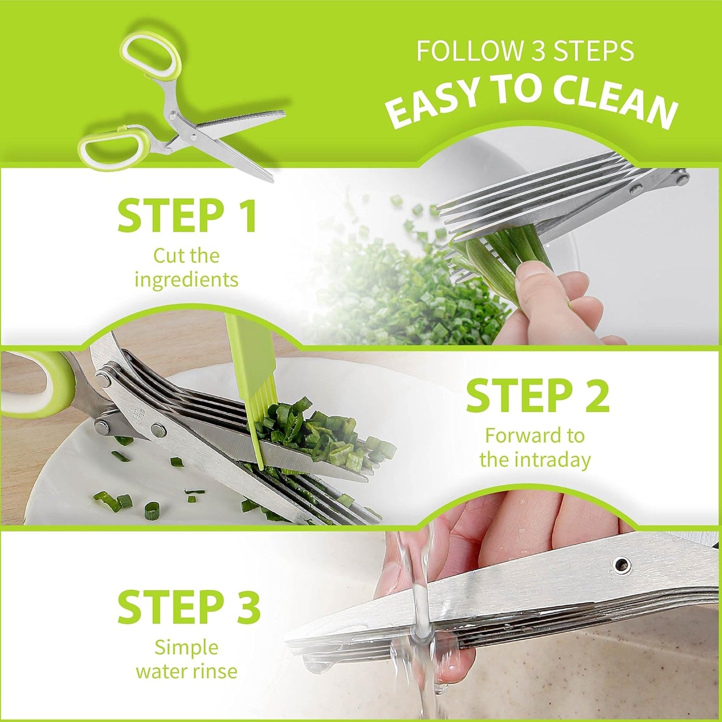 Updated Herb Scissors Set - Herb Scissors with 5 Blades and Cover, Cool Kitchen Gadgets for Cutting Shredded Lettuce, Cilantro Fresh, Green Onion Fresh and Etc. Also Can Used for Cutting Paper.