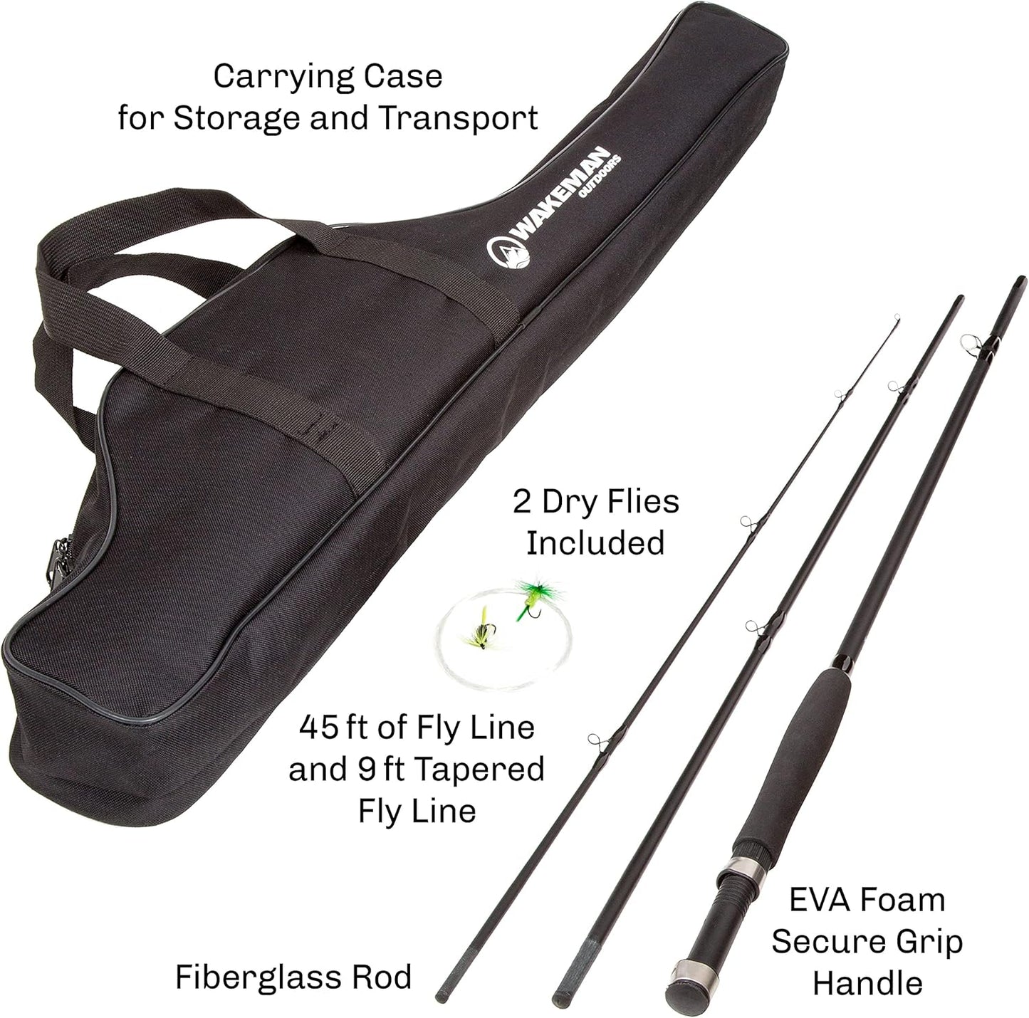 Fly Fishing Rod and Reel Combo - Including Carrying Case, Flies, and Fishing Line - Charter Series Gear and Accessories by  (Black)