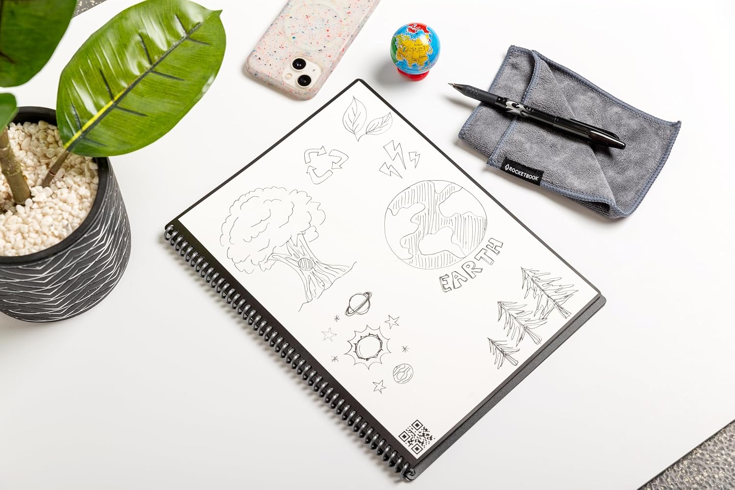 Core Reusable Spiral Notebook, Letter Size 8.5X11, Black - Dotted Pages, App-Connected, Erasable, Durable Cover, Ideal for School, Work, and Creative Projects