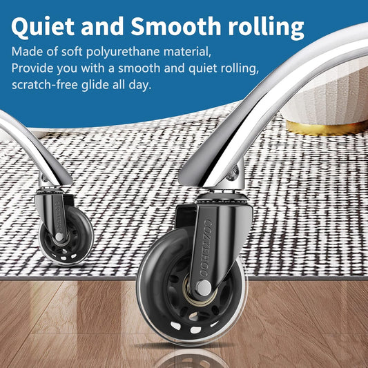 Office Chair Wheels Replacement, Transparent 3 Inch Heavy-Duty Computer Gaming Desk Rubber Casters,Smooth & Silence Gliding for All Floors Including Hardwood Carpet, Set of 5