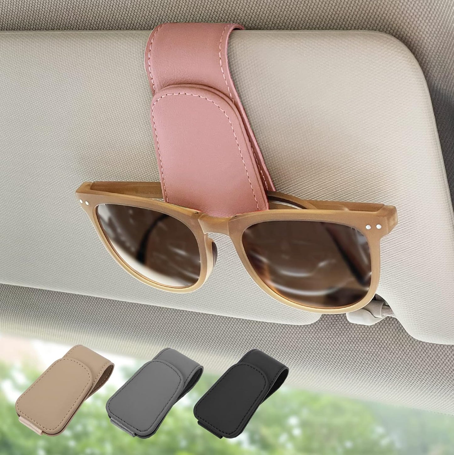 Magnetic Leather Sunglass Holder, Eyeglass Hanger Clip for Car Sun Visor, Suitable for Different Size Eyeglasses(Gray, 1 Pack)