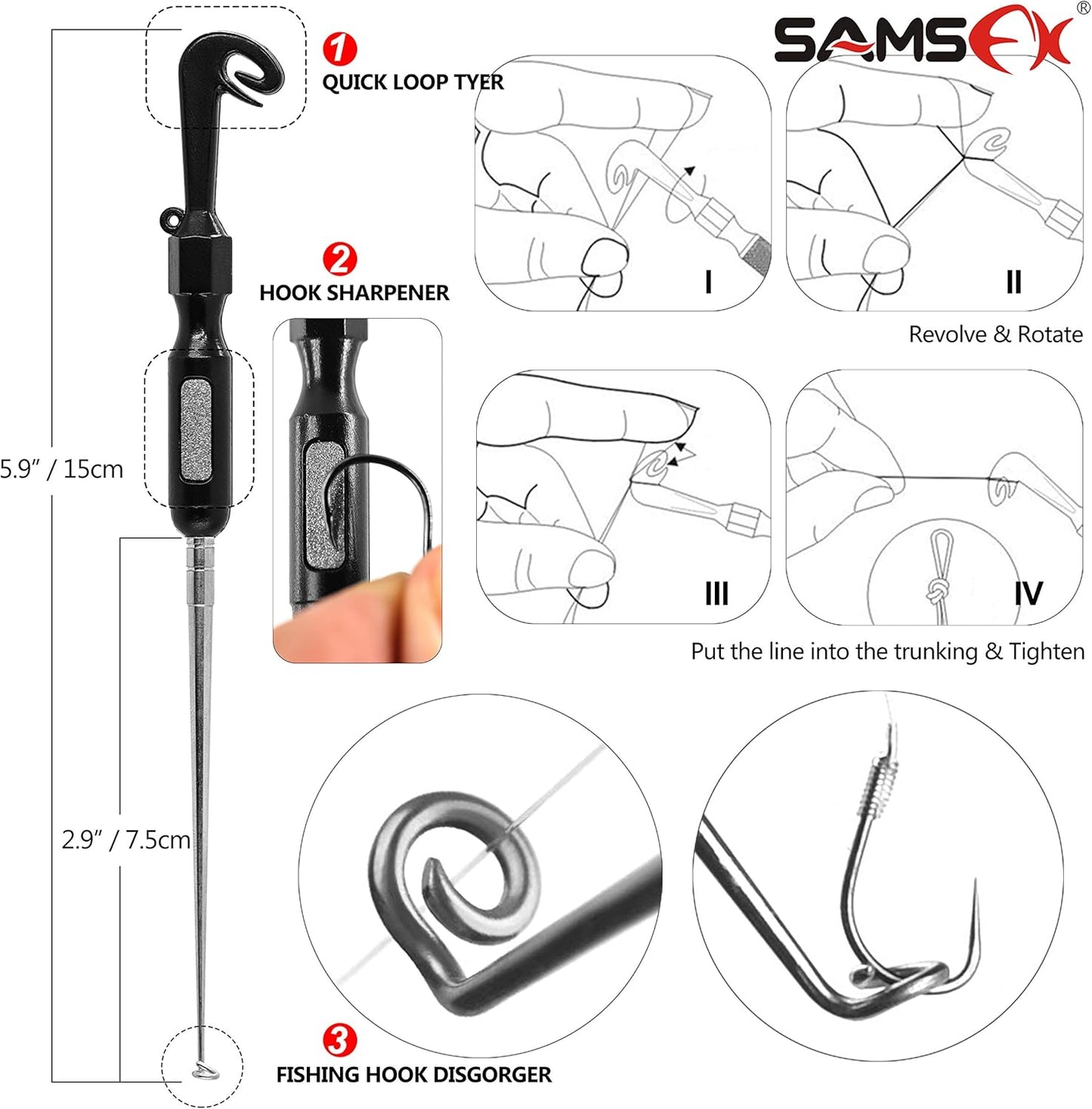 Fishing Knot Tying Tool, Quick Loop Tyer, Hook Remover, Hair Rig Tying Tool and Zinger Retractors